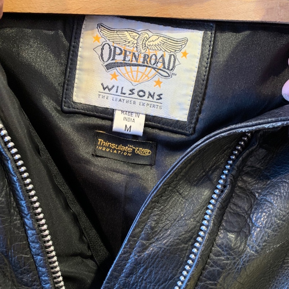 Black leather biker jacket